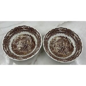 VTG J&G Meakin Americana Style Bowls House Brown Transferware Ironstone Set of 2